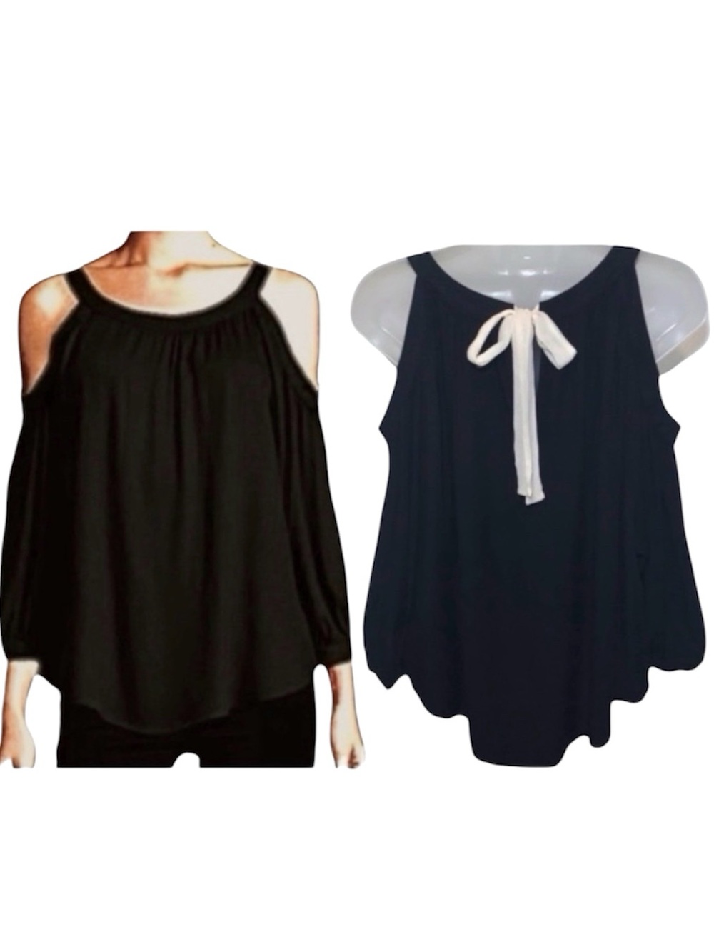 Ella Moss Stella Black Long Sleeve Cold Shoulder Pink Bow Back Split Top Large